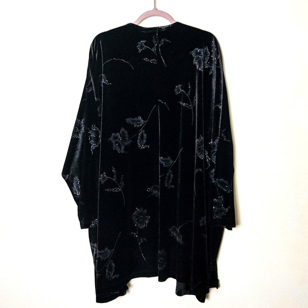 Coldwater Creek Black Velvet Silver Floral Witchy Open Kimono Cardigan 2X